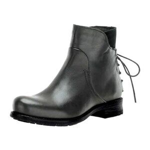 NEW Eric Michael Women Martine Gray Ankle Boot Zip Up Lace Up Back